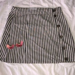 Gray and Beige Stripped Mini Skirt
